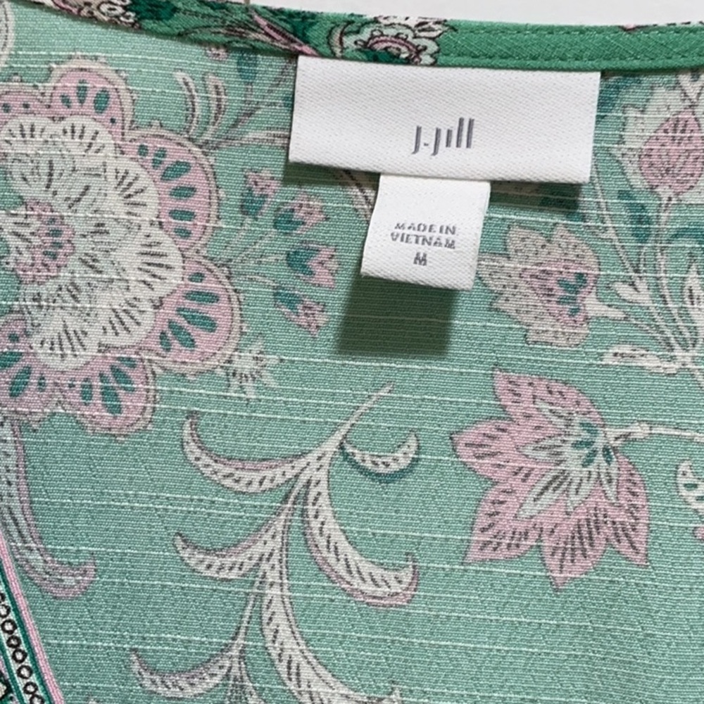 J Jill Knee Length Dress Lovely Jacobean Print of Mint Green and Soft Pink - Picture 2 of 10